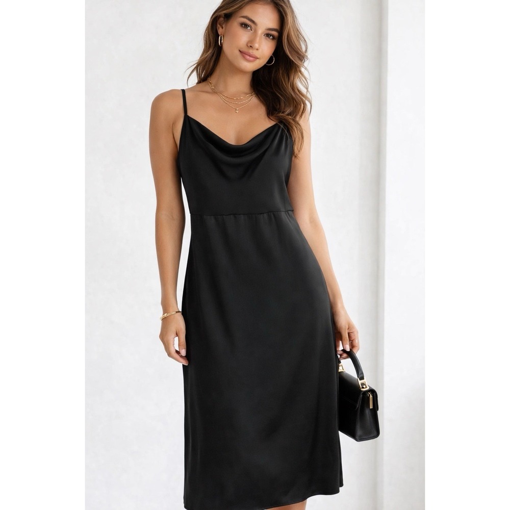 Old Navy Black Slip Dress Midi Sz M Capsule Wardrobe Minimalist Capsule